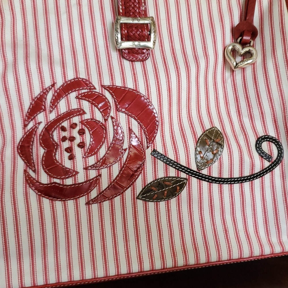 Brighton Bamboo Handle Doctor Bag Candy Stripe Red Rose Vintage Retro Style - Picture 5 of 13